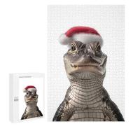 Teenagers Jigsaw Puzzles 1000 PCS Christmas Alligator with Santa Hat Jigsaw for Adults Relaxing Games Hand Speed Race Challenging To Complete 1000 PCS