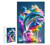 Teenagers Jigsaw Puzzles 1000 PCS Colorful Dolphin Splash Puzzles for Adults Hands-on Game Hand Speed Race Educational Challenge 1000 PCS