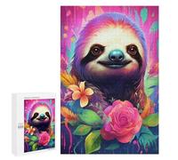 Teenagers Jigsaw Puzzles 1000 PCS Colorful Sloth with Flowers Puzzles for Adults Hands-on Game Hand Speed Race Educational Challenge 1000 PCS