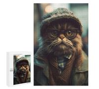 Teenagers Jigsaw Puzzles 1000 PCS Cool Cat Hipster Portrait Adult Jigsaw Relaxing Games Difficult Challenge Educational Challenge 1000 PCS