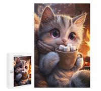 Teenagers Jigsaw Puzzles 1000 PCS Cute Cat with Hot Chocolate Jigsaw for Adults Relaxing Games Hand Speed Race Challenging To Complete 1000 PCS
