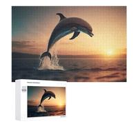 Teenagers Jigsaw Puzzles 1000 PCS Dolphin Leaping at Sunset Puzzles for Adults Hands-on Game Hand Speed Race Educational Challenge 1000 PCS