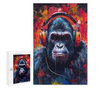 Teenagers Jigsaw Puzzles 1000 PCS Gorilla with Headphones Adult Jigsaw Relaxing Games Difficult Challenge Educational Challenge 1000 PCS