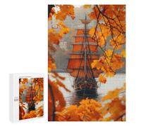 Teenagers Jigsaw Puzzles 1000 PCS Orange Pirate Ship Adult Jigsaw Relaxing Games Difficult Challenge Educational Challenge 1000 PCS