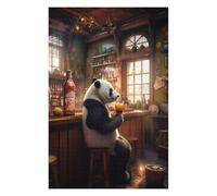 Teenagers Jigsaw Puzzles 1000 PCS Panda Drinking Alcohol Pub Teenagers Puzzles Hands-on Game Home Decoration Great Gift for Gaming 1000 PCS