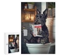 Teenagers Jigsaw Puzzles 1000 PCS Scottish Terrier on The Toilet Jigsaw for Adults Relaxing Games Hand Speed Race Challenging To Complete 1000 PCS