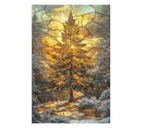 Teenagers Jigsaw Puzzles 1000 PCS Stained Glass Pine Tree Puzzle for Adults DIY Toys Difficult Challenge Gifts for Friends And Family 1000 PCS