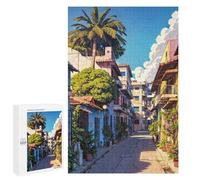 Teenagers Jigsaw Puzzles 1000 PCS Sunlit Alley with Palm Trees Puzzles for Adults Hands-on Game Hand Speed Race Educational Challenge 1000 PCS