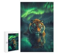 Teenagers Jigsaw Puzzles 1000 PCS Tiger Under Aurora Borealis Puzzles for Adults Family Game Perfect Decoration Challenging To Complete 1000 PCS