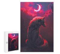 Teenagers Jigsaw Puzzles 1000 PCS Wolf Under The Blood Moon Jigsaw for Adults Relaxing Games Hand Speed Race Challenging To Complete 1000 PCS
