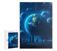 Teenagers Jigsaw Puzzles 300 PCS Alien Landscape with Earth And Deer Puzzles for Adults Hands-on Game Hand Speed Race Educational Challenge 300 PCS