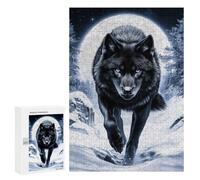 Teenagers Jigsaw Puzzles 300 PCS Black Wolf in Winter Moonlight Puzzles for Adults Relax Games But Fun And Humorous Challenging To Complete 300 PCS