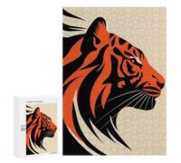 Teenagers Jigsaw Puzzles 300 PCS Bold Tiger Vector Portrait in Red And Black Design Puzzles for Adults Family Game Perfect Decoration Challenging To Complete 300 PCS