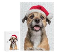 Teenagers Jigsaw Puzzles 300 PCS Border Terrier Dog with Santa Hat Adult Jigsaw Relaxing Games Difficult Challenge Educational Challenge 300 PCS