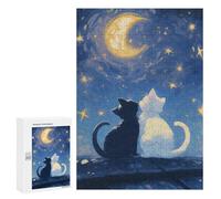 Teenagers Jigsaw Puzzles 300 PCS Cats Under The Moon - Cat Lovers Puzzles for Adults Family Game Perfect Decoration Challenging To Complete 300 PCS