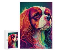 Teenagers Jigsaw Puzzles 300 PCS Cavalier King Colorful Dog Jigsaw for Adults Relaxing Games Hand Speed Race Challenging To Complete 300 PCS