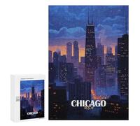 Teenagers Jigsaw Puzzles 300 PCS Chicago Cityscape at Dusk Puzzles for Adults Family Game Perfect Decoration Challenging To Complete 300 PCS