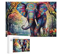Teenagers Jigsaw Puzzles 300 PCS Colorful Elephant in Forest Puzzles for Adults Hands-on Game Hand Speed Race Educational Challenge 300 PCS