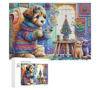 Teenagers Jigsaw Puzzles 300 PCS Cozy Winter Scene with Pets Puzzles for Adults Hands-on Game Hand Speed Race Educational Challenge 300 PCS