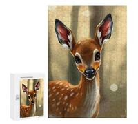 Teenagers Jigsaw Puzzles 300 PCS Cute Fawn Portrait in Forest Jigsaw for Adults Relaxing Games Hand Speed Race Challenging To Complete 300 PCS