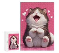 Teenagers Jigsaw Puzzles 300 PCS Cute Joyful Kitten Jigsaw for Adults Relaxing Games Hand Speed Race Challenging To Complete 300 PCS