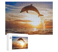 Teenagers Jigsaw Puzzles 300 PCS Dolphin Leaping at Sunset -4 Puzzles for Adults Hands-on Game Hand Speed Race Educational Challenge 300 PCS