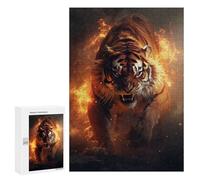 Teenagers Jigsaw Puzzles 300 PCS Fiery Tiger Fire Flames Jigsaw for Adults Relaxing Games Hand Speed Race Challenging To Complete 300 PCS