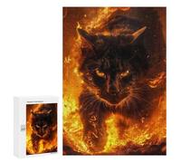 Teenagers Jigsaw Puzzles 300 PCS Fire Black Cat Adult Jigsaw Relaxing Games Difficult Challenge Educational Challenge 300 PCS