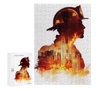 Teenagers Jigsaw Puzzles 300 PCS Firefighter Silhouette NYC Jigsaw for Adults Relaxing Games Hand Speed Race Challenging To Complete 300 PCS