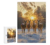 Teenagers Jigsaw Puzzles 300 PCS Four Deer at Sunset Adult Jigsaw Relaxing Games Difficult Challenge Educational Challenge 300 PCS
