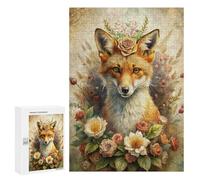 Teenagers Jigsaw Puzzles 300 PCS Fox Portrait with Floral Crown Puzzles for Adults Family Game Perfect Decoration Challenging To Complete 300 PCS