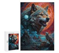 Teenagers Jigsaw Puzzles 300 PCS Full Moon Lone Wolf Snarls Adult Jigsaw Relaxing Games Difficult Challenge Educational Challenge 300 PCS