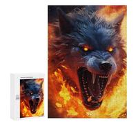 Teenagers Jigsaw Puzzles 300 PCS Furious Scary Wolf Fire Adult Jigsaw Relaxing Games Difficult Challenge Educational Challenge 300 PCS