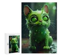 Teenagers Jigsaw Puzzles 300 PCS Glowing Green Kitten Adult Jigsaw Relaxing Games Difficult Challenge Educational Challenge 300 PCS