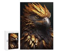 Teenagers Jigsaw Puzzles 300 PCS Gold Eagle in Black Jigsaw for Adults Relaxing Games Hand Speed Race Challenging To Complete 300 PCS