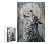 Teenagers Jigsaw Puzzles 300 PCS Howling Wolf Under The Moon Art Minimal Wild Animal Print Puzzles for Adults Family Game Perfect Decoration Challenging To Complete 300 PCS