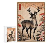 Teenagers Jigsaw Puzzles 300 PCS Japanese Deer Art Print Jigsaw for Adults Relaxing Games Hand Speed Race Challenging To Complete 300 PCS