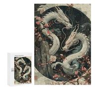 Teenagers Jigsaw Puzzles 300 PCS Japanese Dragons Sakura Jigsaw for Adults Relaxing Games Hand Speed Race Challenging To Complete 300 PCS