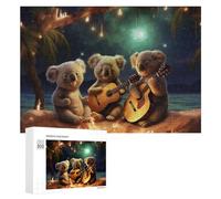 Teenagers Jigsaw Puzzles 300 PCS Koalas Playing Guitars by The Beach Puzzles for Adults Hands-on Game Hand Speed Race Educational Challenge 300 PCS
