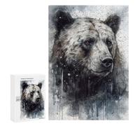 Teenagers Jigsaw Puzzles 300 PCS Majestic Bear Black Ink Jigsaw for Adults Relaxing Games Hand Speed Race Challenging To Complete 300 PCS