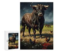 Teenagers Jigsaw Puzzles 300 PCS Majestic Bull in A Pastoral Setting Puzzles for Adults Family Game Perfect Decoration Challenging To Complete 300 PCS