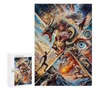 Teenagers Jigsaw Puzzles 300 PCS Man Facing Monsters Jigsaw for Adults Relaxing Games Hand Speed Race Challenging To Complete 300 PCS