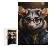 Teenagers Jigsaw Puzzles 300 PCS Opossum Cool Glasses Jigsaw for Adults Relaxing Games Hand Speed Race Challenging To Complete 300 PCS