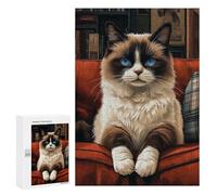 Teenagers Jigsaw Puzzles 300 PCS Ragdoll Cat on Red Couch Puzzles for Adults Relax Games But Fun And Humorous Challenging To Complete 300 PCS