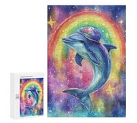 Teenagers Jigsaw Puzzles 300 PCS Rainbow Dolphin Watercolor Adult Jigsaw Relaxing Games Difficult Challenge Educational Challenge 300 PCS