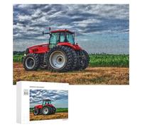 Teenagers Jigsaw Puzzles 300 PCS Red Tractor in Field Under Cloudy Sky Puzzles for Adults Hands-on Game Hand Speed Race Educational Challenge 300 PCS