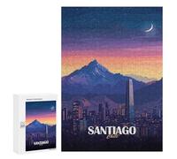 Teenagers Jigsaw Puzzles 300 PCS Santiago, Chile Cityscape at Night Puzzles for Adults Family Game Perfect Decoration Challenging To Complete 300 PCS