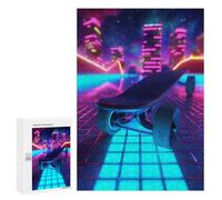 Teenagers Jigsaw Puzzles 300 PCS Sport Neon Skateboard Adult Jigsaw Relaxing Games Difficult Challenge Educational Challenge 300 PCS