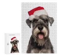 Teenagers Jigsaw Puzzles 300 PCS Standard Schnauzer with Santa Hat Jigsaw for Adults Relaxing Games Hand Speed Race Challenging To Complete 300 PCS
