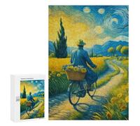 Teenagers Jigsaw Puzzles 300 PCS Starry Night Cyclist Adult Jigsaw Relaxing Games Difficult Challenge Educational Challenge 300 PCS